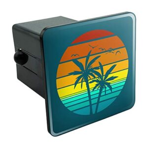 sunset with palm trees graphic tow trailer hitch cover plug insert