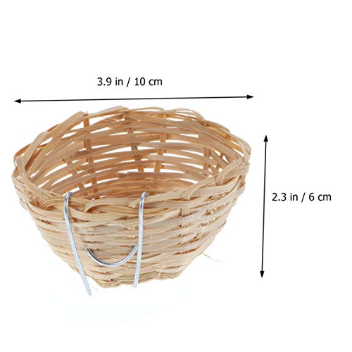 POPETPOP 3Pcs Natural Bamboo Handmade Bird Nest with Hook - Bird House for Resting Feeding Breeding - Bird Cage Accessories for Parakeets Parrots and Small Animals