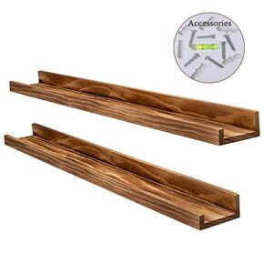 AZSKY Rustic Wood Floating Shelves for Nursery Books Long Wall Bookshelf Photo Picture Ledge Shelf with Lip Wall Shelf for Kids Bedroom Bathroom Living Room Office Frames 36 Inches Set of 2