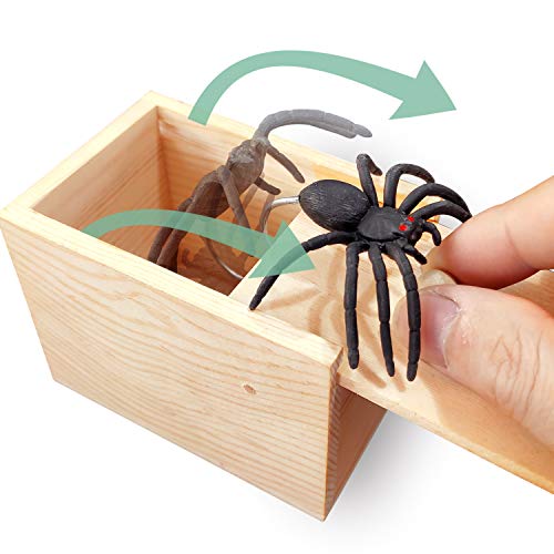 PARNIXS Rubber Spider Prank Box，Handcrafted Wooden Surprise Box Prank, Spider Money Surprise in a Box,Pranks Stuff Toys for Adults and Kids [Upgraded Version]