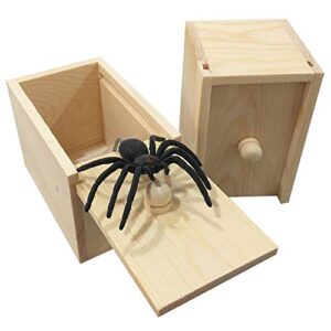 parnixs rubber spider prank box，handcrafted wooden surprise box prank, spider money surprise in a box,pranks stuff toys for adults and kids [upgraded version]