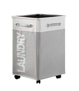 23" wheeled laundry hamper large collapsible with breathable cover heavy duty laundry sorter dirty clothes organizer bin waterproof foldable laundry basket rolling extra large bag (white + light gray)