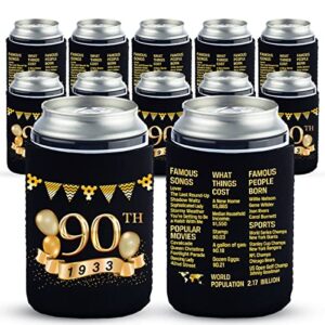 yangmics 90th birthday can cooler sleeves pack of 12- 1933 sign -90th anniversary decorations - dirty 90th birthday party supplies - black and gold ninetieth birthday cup coolers
