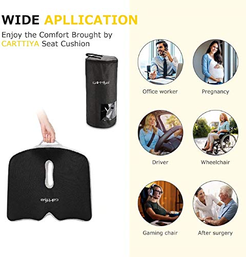 Carttiya Seat Cushion, Office Chair Cushions for Long Sitting, Non-Slip Extra Dense Wide Large Memory Foam Chair Pad for Tailbone, Coccyx, Sciatica, Back Pain Relief, Car & Chair Thick Pad for Hip