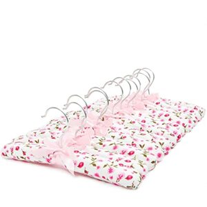 satin padded hangers for kids nursery, pink floral (9.5 in, 12 pack)