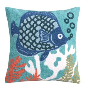 levtex home - sancti petri - decorative pillow (18 x 18in.) - tropical fish - navy, coral, seafoam green and white