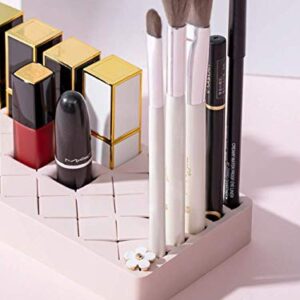 Emoly Silicone Lipstick Holder, Premium Cosmetic Organizer for Brush Lip Eye Makeup Pencil Bottles, 24 Square Makeup Display Case (Pink)