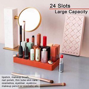 Emoly Silicone Lipstick Holder, Premium Cosmetic Organizer for Brush Lip Eye Makeup Pencil Bottles, 24 Square Makeup Display Case (Pink)