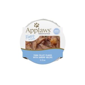 Applaws Natural Wet Cat Food, 18 Pack, Limited Ingredient Food for Cats, Tuna Flakes with Shrimp in Gravy, 2.12oz Pots