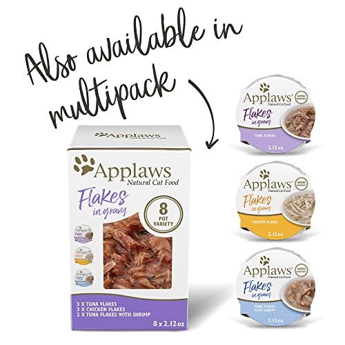 Applaws Natural Wet Cat Food, 18 Pack, Limited Ingredient Food for Cats, Tuna Flakes with Shrimp in Gravy, 2.12oz Pots