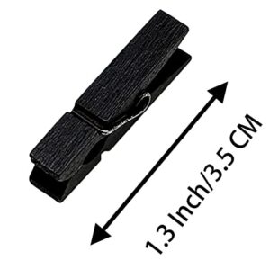 Wooden Clothes Pins, 100pcs 1.3Inch (3.5cm) Black Small Wooden Chip Clips with 33 Feet Jute Twine for Bag Clips Clothespin Bag Clothes Pin Heavy Duty Outdoor(Black)