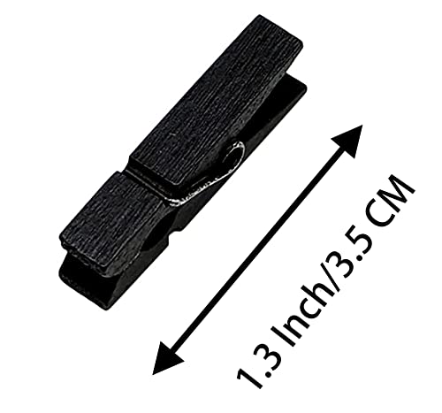 Wooden Clothes Pins, 100pcs 1.3Inch (3.5cm) Black Small Wooden Chip Clips with 33 Feet Jute Twine for Bag Clips Clothespin Bag Clothes Pin Heavy Duty Outdoor(Black)