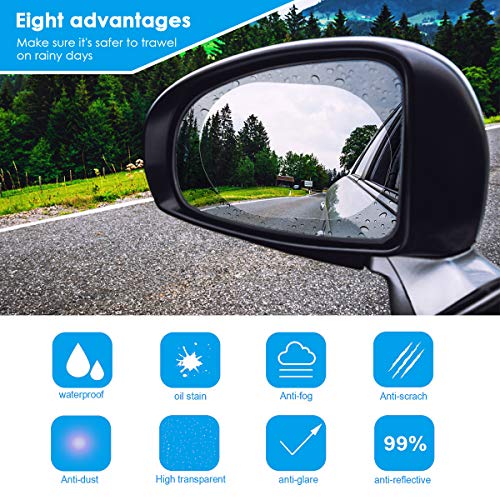 Yinuoday 4pcs Car Rearview Mirror Film Rearview Mirror Adhesive Anti- Fog Anti- Glare Anti- Scratch Rainproof Mirror Film