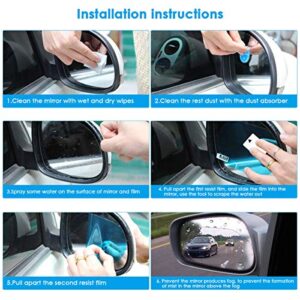 Yinuoday 4pcs Car Rearview Mirror Film Rearview Mirror Adhesive Anti- Fog Anti- Glare Anti- Scratch Rainproof Mirror Film