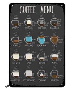 swono coffee menu tin signs,kinds of coffee service here vintage metal tin sign for men women,wall decor for bars,restaurants,cafes pubs,12x8 inch