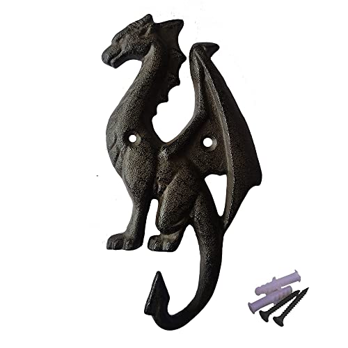 PlayDo Dragon Vintage Cast Iron Hooks Hangers for Wall Hanging Key Coats Towel (Dragon-2)