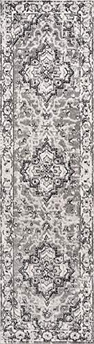 JONATHAN Y BMF110A-28 Denia Ornate Geometric Medallion Indoor Area-Rug Bohemian Floral Easy-Cleaning High Traffic Bedroom Kitchen Living Room Non Shedding, 2 X 8, Dark Gray