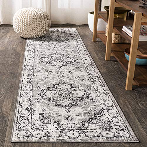 JONATHAN Y BMF110A-28 Denia Ornate Geometric Medallion Indoor Area-Rug Bohemian Floral Easy-Cleaning High Traffic Bedroom Kitchen Living Room Non Shedding, 2 X 8, Dark Gray