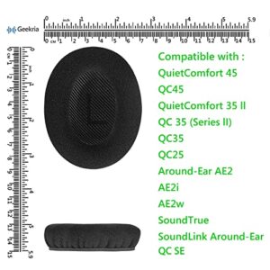 Geekria Comfort Velour Replacement Ear Pads for Bose QCSE QC45, QC35, QC35 ii, QC35 ii Gaming, QC15 QC25, AE2, AE2i, AE2w, SoundTrue, SoundLink AE, Headphones Earpads/Ear Cushion