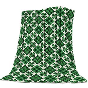 fleece blanket and microfiber soft bed throws blanket st. patrick's day scottish checked four-leaf clover for sofa couch decorative all season warm living room/bedroom lightweight blankets 39×49inch