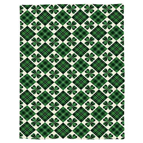 Fleece Blanket and Microfiber Soft Bed Throws Blanket St. Patrick's Day Scottish Checked Four-leaf Clover for Sofa Couch Decorative All Season Warm Living Room/Bedroom Lightweight Blankets 39×49inch