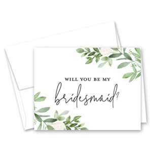 watercolor greenery & floral bridal proposal will you be my bridesmaid card, bridesmaid proposal card, maid of honor card - set of 10