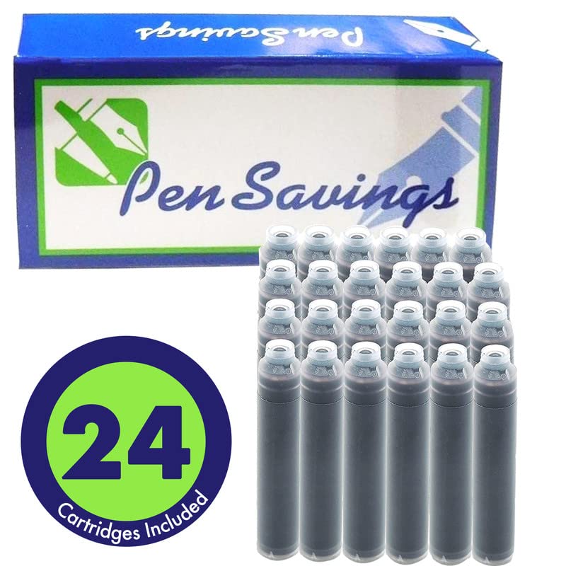 Pen Savings Fountain Pen Ink Cartridges - Pack of 24, International Standard Size, Length 1.5 Inch, 2.6mm Bore, Disposable & Generic, Perfect for Calligraphy Writing (Solar Black)