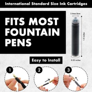 Pen Savings Fountain Pen Ink Cartridges - Pack of 24, International Standard Size, Length 1.5 Inch, 2.6mm Bore, Disposable & Generic, Perfect for Calligraphy Writing (Solar Black)