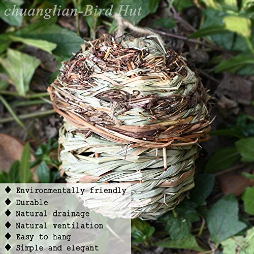 Hand-Woven Teardrop Shaped Eco-Friendly Birds Cages Nest Roosting,Grass Bird Hut,Hanging Bird House,Cozy Resting Place,100% Natural Fiber,Ideal for Birds - Provides shelter from Cold Weather