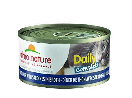 almo nature Daily Complete -Tuna Dinner with Sardines in Broth. Grain Free, Adult Cat Canned Wet Food Shredded, 1655