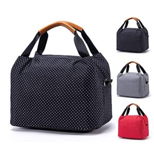 caliyo lunch bag for women, insulated kids lunch container with leather holder, foldable cute small cooler polka dot lunch tote bag for office school picnic camping travel, 9l,black