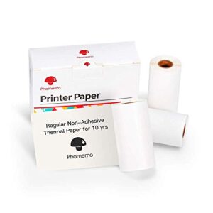 phomemo white non-adhesive thermal paper for phomemo m02/m02 pro/m02s/m03, black character, 53mm x 6.5m, diameter 30mm