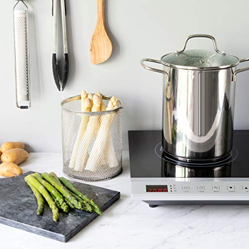 Navaris Asparagus Pot - Stainless Steel Asparagus Vegetable Steamer Spaghetti Pasta Stovetop Cooker with Removable Basket and Lid - BPA Free - 4.1 Qt