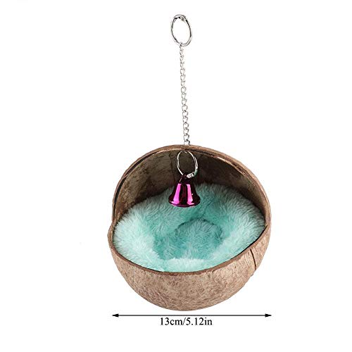 AYNEFY Natural Coconut Shell Bird Nest House Bed Breeding Nesting Anti-Pecking Bite with Warm Pad and Bell for Bird Parrot Budgie Parakeet Cockatiel Conure Lovebird Canary Finch