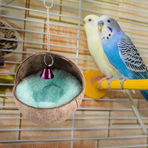 AYNEFY Natural Coconut Shell Bird Nest House Bed Breeding Nesting Anti-Pecking Bite with Warm Pad and Bell for Bird Parrot Budgie Parakeet Cockatiel Conure Lovebird Canary Finch