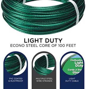 Strata 100 Feet Clothesline Outdoor Heavy Duty Galvanized Wire Steel Cable, Green PVC Coating - Clothes Line Wires for Outside Laundry Drying