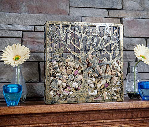 Picnic Plus Tree of Life Design Cork Caddy Laser Cut Metal Displays and Stores 120 Wine Corks Cork Corral, Cork Holder for Kitchen, Bar