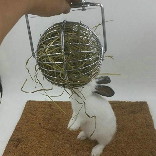 Wontee Rabbit Hay Ball Stainless Steel Hanging Feed Dispenser for Bunny Hamster Guinea Pig Rat Chinchilla (B: 5.11inch, Silver)