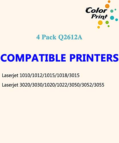 (4-Pack, Black) ColorPrint Compatible Q2612A Toner Cartridge Replacement for HP 12A 2612A Q2612 Work with Laser Jet Pro 1020 1012 1022 1010 1018 1022n 3015 3050 3052 3055 3030 M1005 M1319F Printer