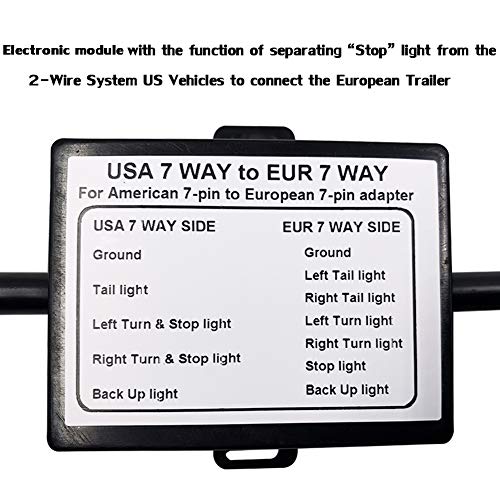 CARROFIX US to EU Trailer Light Converter 7-Way Blade Socket (US Vehicle) to 7-Pin Round Adapter (European Trailer)