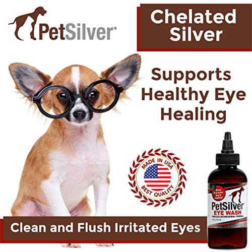 PetSilver Eye Wash Drops for Dogs and Cats with Chelated Silver, Made in USA, Natural Eye Solution, Relief for Inflammation & Eye Irritation, Easy to Apply, 4 fl oz