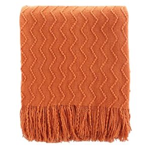 battilo home burnt orange throw blanket for couch, decorative knitted spring blankets with tassels - soft lightweight textured solid fall decor throw, 50"x60"