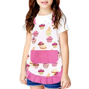 Cupcake Kids Apron, Pink Baking Bib Apron for 2-6 Years Child, Adjustable Kitchen Apron for Little Girls, Cooking, Daughters, Gardening, Toddler Gift