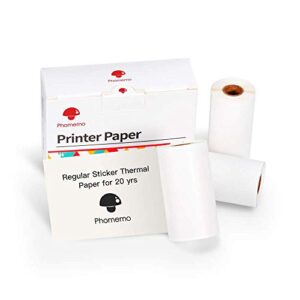 phomemo white self-adhesive thermal paper for phomemo m02/m02 pro/m02s/m03, storage time 20 years, 50mm x 3.5m, diameter 30mm, 3 rolls