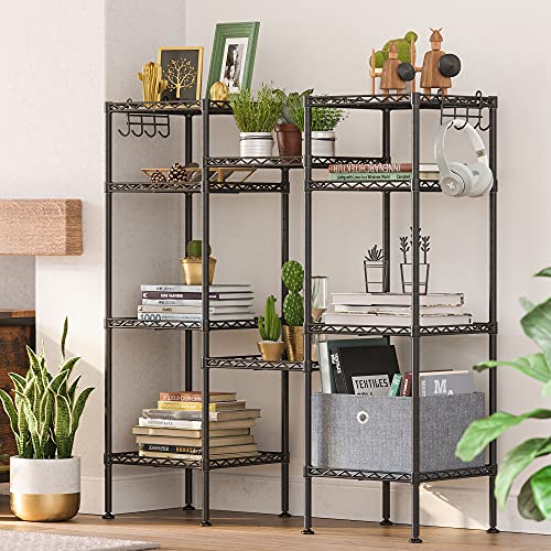 SONGMICS Bathroom Shelf, Storage Rack for Small Space, Total Load Capacity 220 lb, 11.8 x 11.8 x 48.6 Inches, with 5 PP Sheets, Removable Hooks, Extendable Design, Black and Translucent ULGR23BK