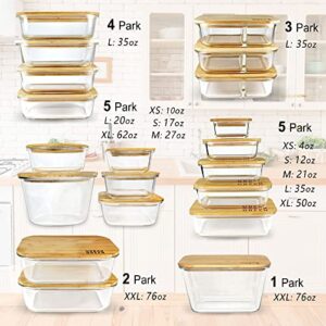 Urban Green Glass Containers with Bamboo Lids, Meal Prep Glass Containers, Glass Food storage Containers, 5 Pack, Pantry & Kitchen Glass Organizer, Lunch glass container, Microwave Oven Freezer Safe