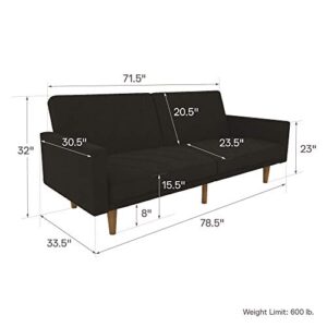 Mid Century Modern Luxury Sofa Bed Sleeper with Stylish Linen Upholstery (Black)