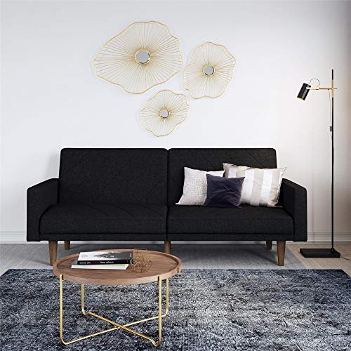 Mid Century Modern Luxury Sofa Bed Sleeper with Stylish Linen Upholstery (Black)