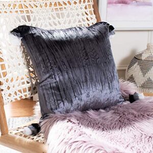 safavieh gwena 16-inch dark grey corner tassel velvet decorative throw pillow, 17"x17"