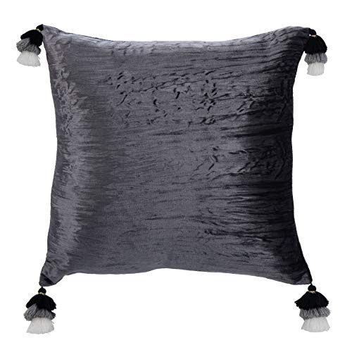 Safavieh Gwena 16-inch Dark Grey Corner Tassel Velvet Decorative Throw Pillow, 17"x17"